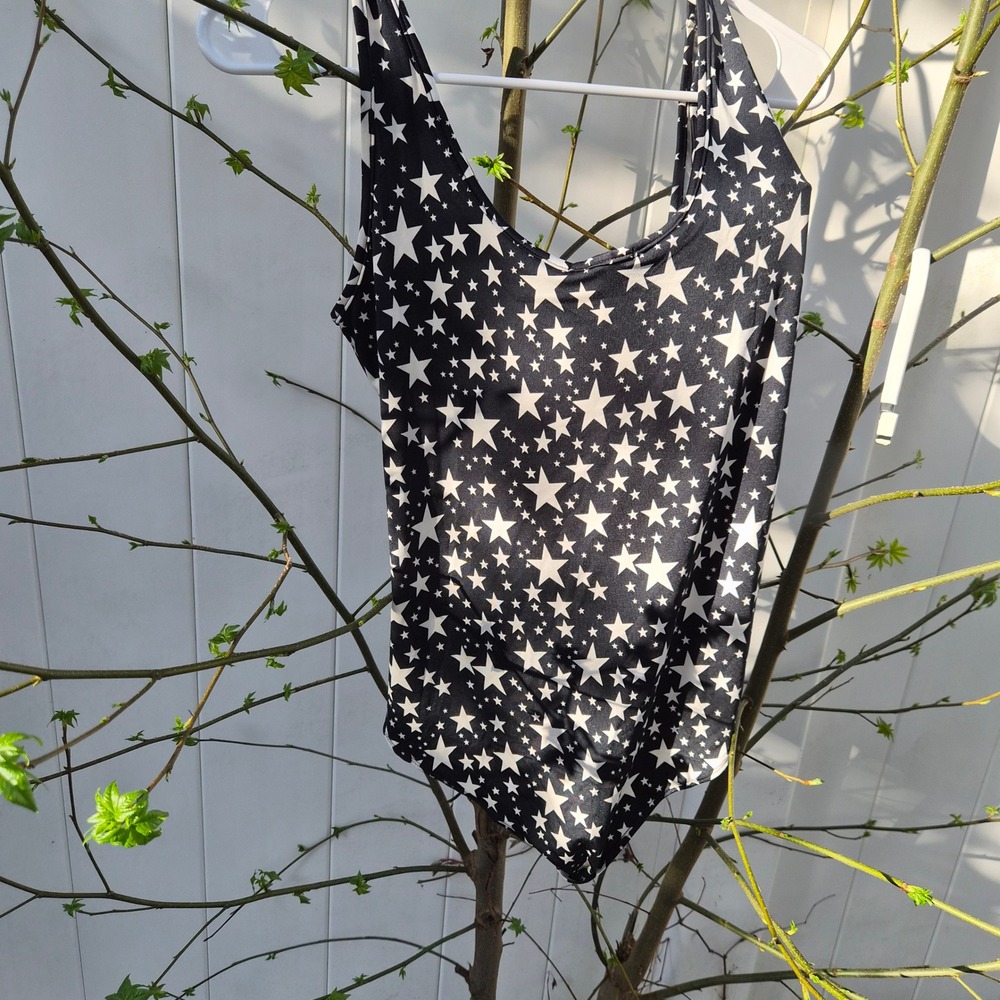 NWT Sunro Collection Womens XL Bodysuit Black White Star Print Celestial.